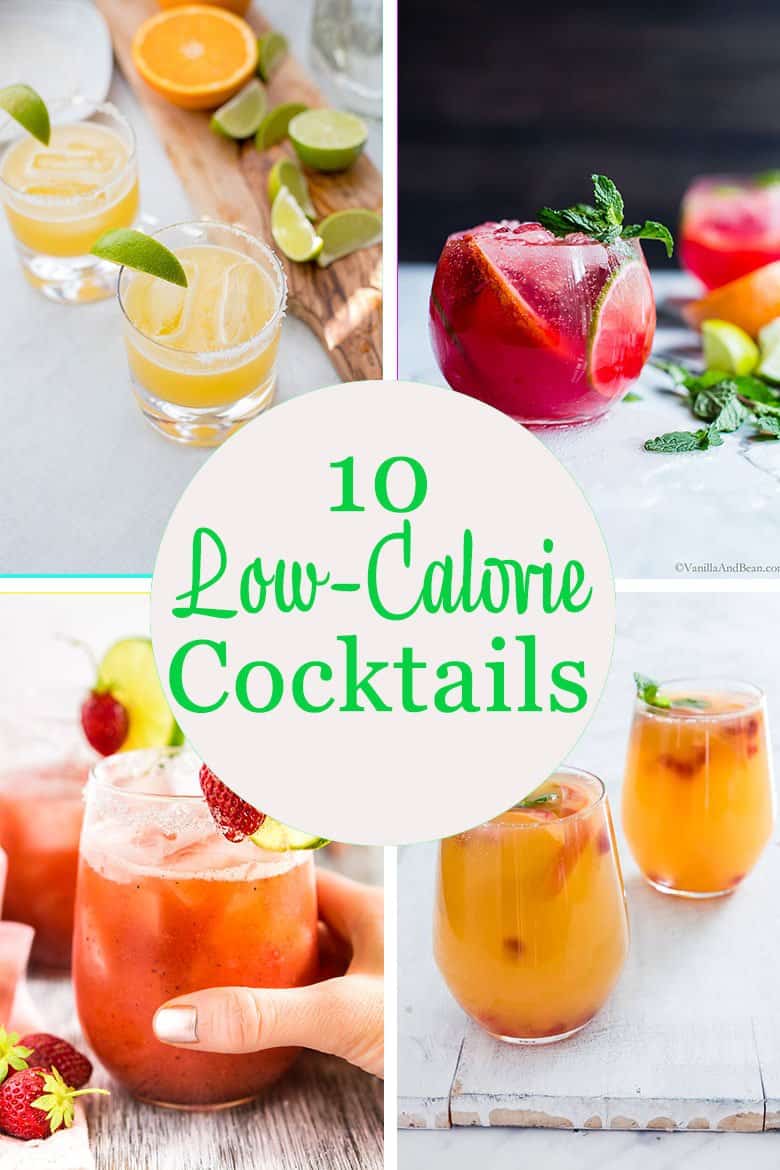 A collage of four low-calorie cocktails.