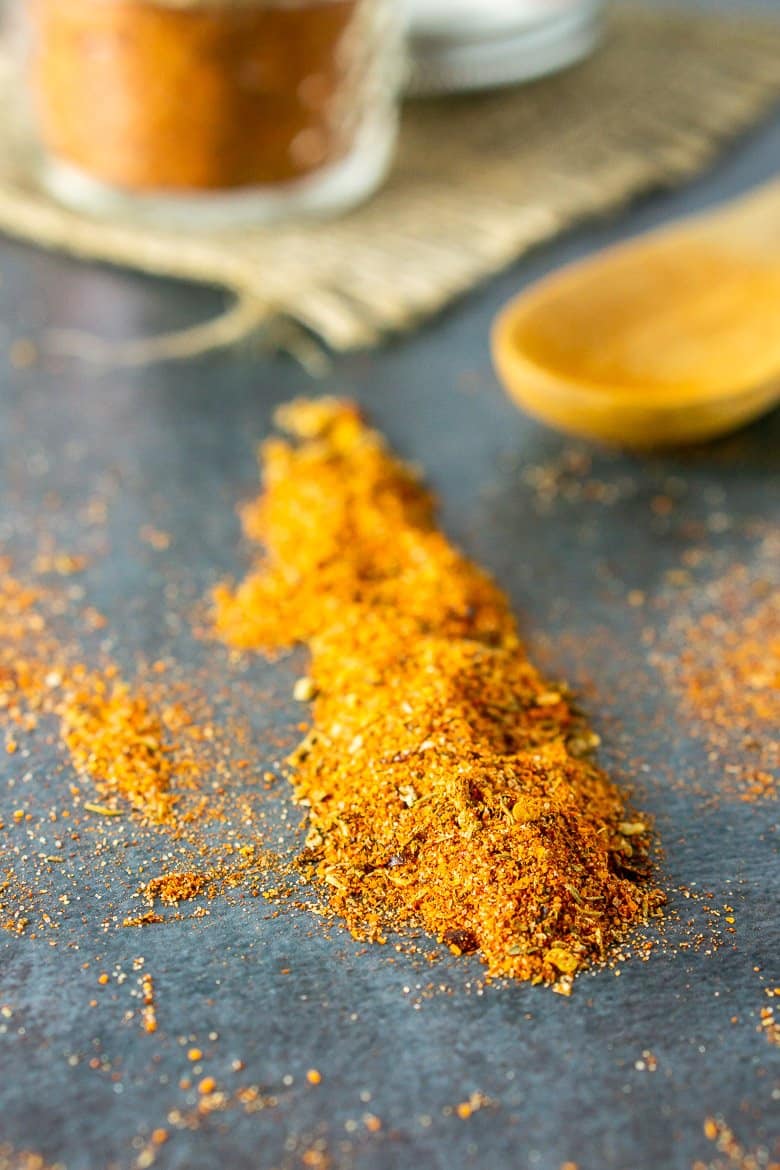 A line of homemade Cajun seasoning.