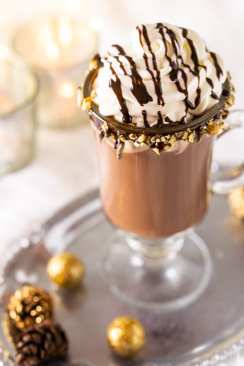 A closer aerial view of the homemade hot cocoa.