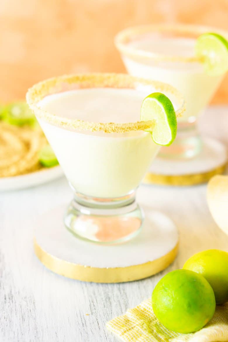 A closeup of the sparkling key lime pie martini