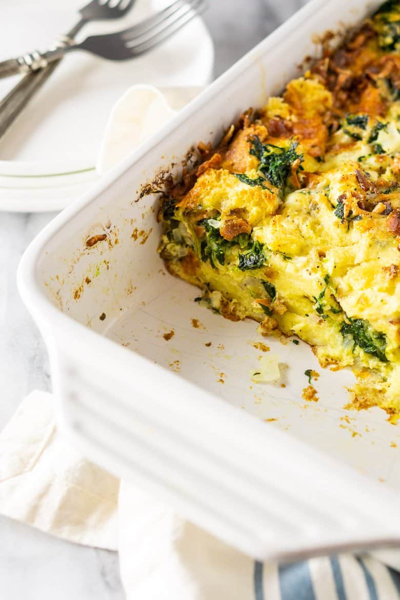 Bacon, Gruyere and Spinach Strata - Burrata and Bubbles