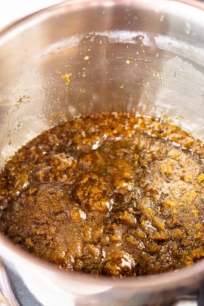 The dark brown sugar as it starts to simmer.