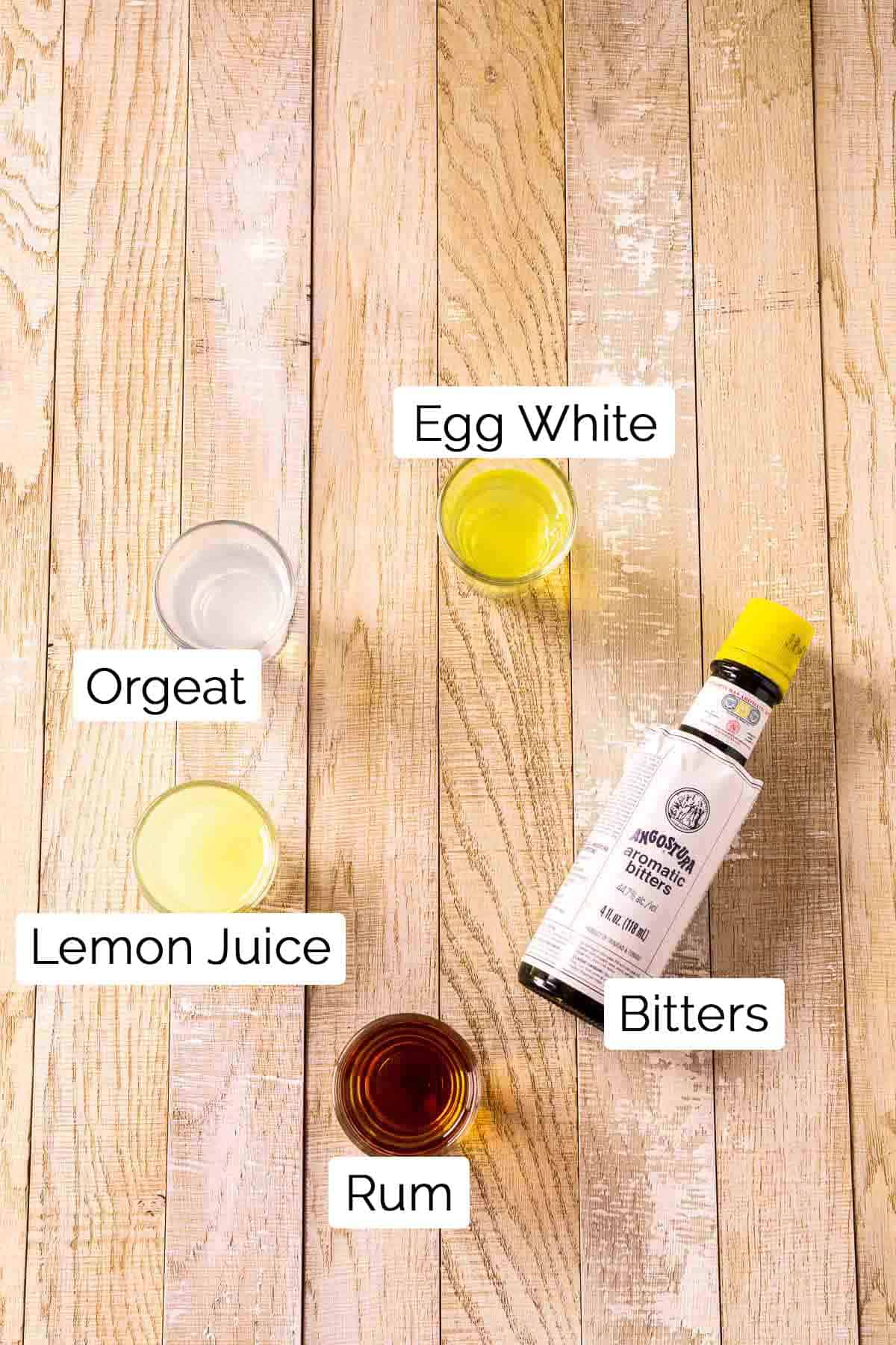 The ingredients on a light-colored board with labels.
