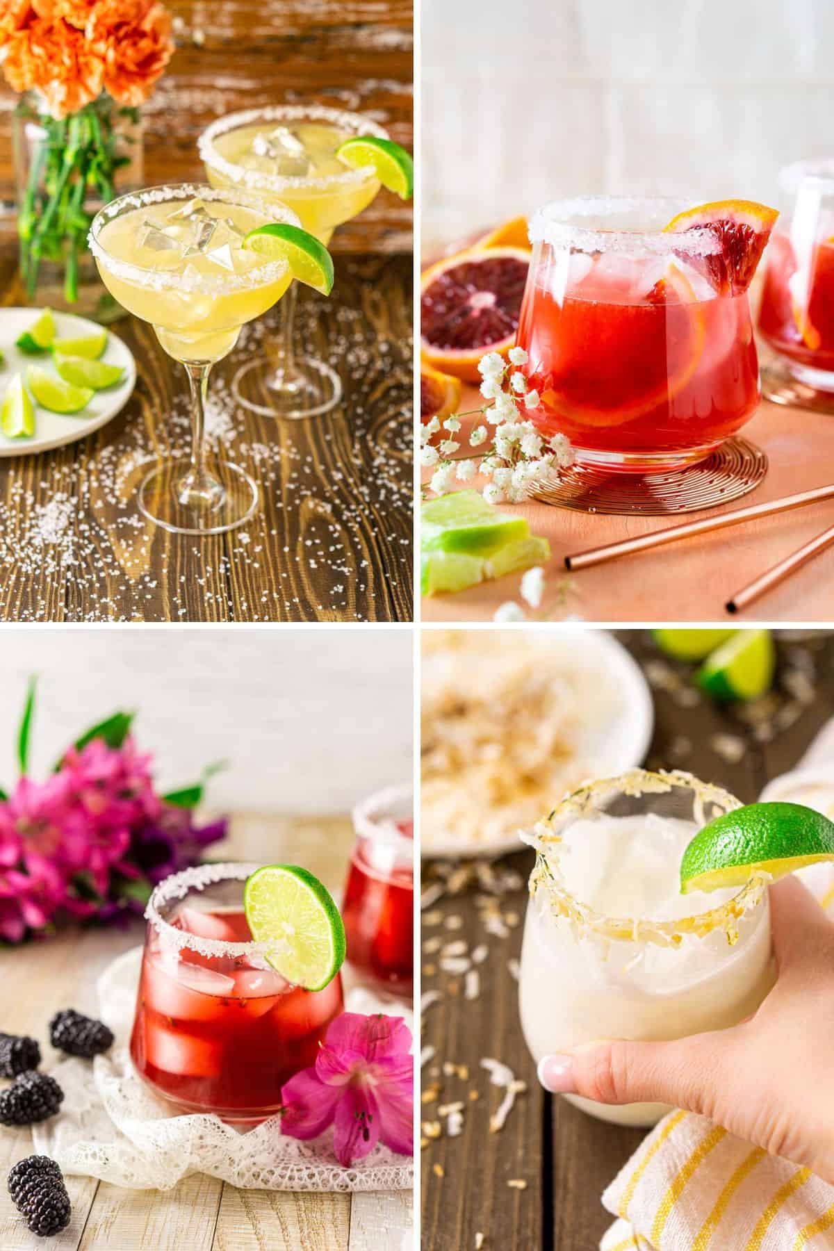 Four different margaritas in a collage that are featured in the list.