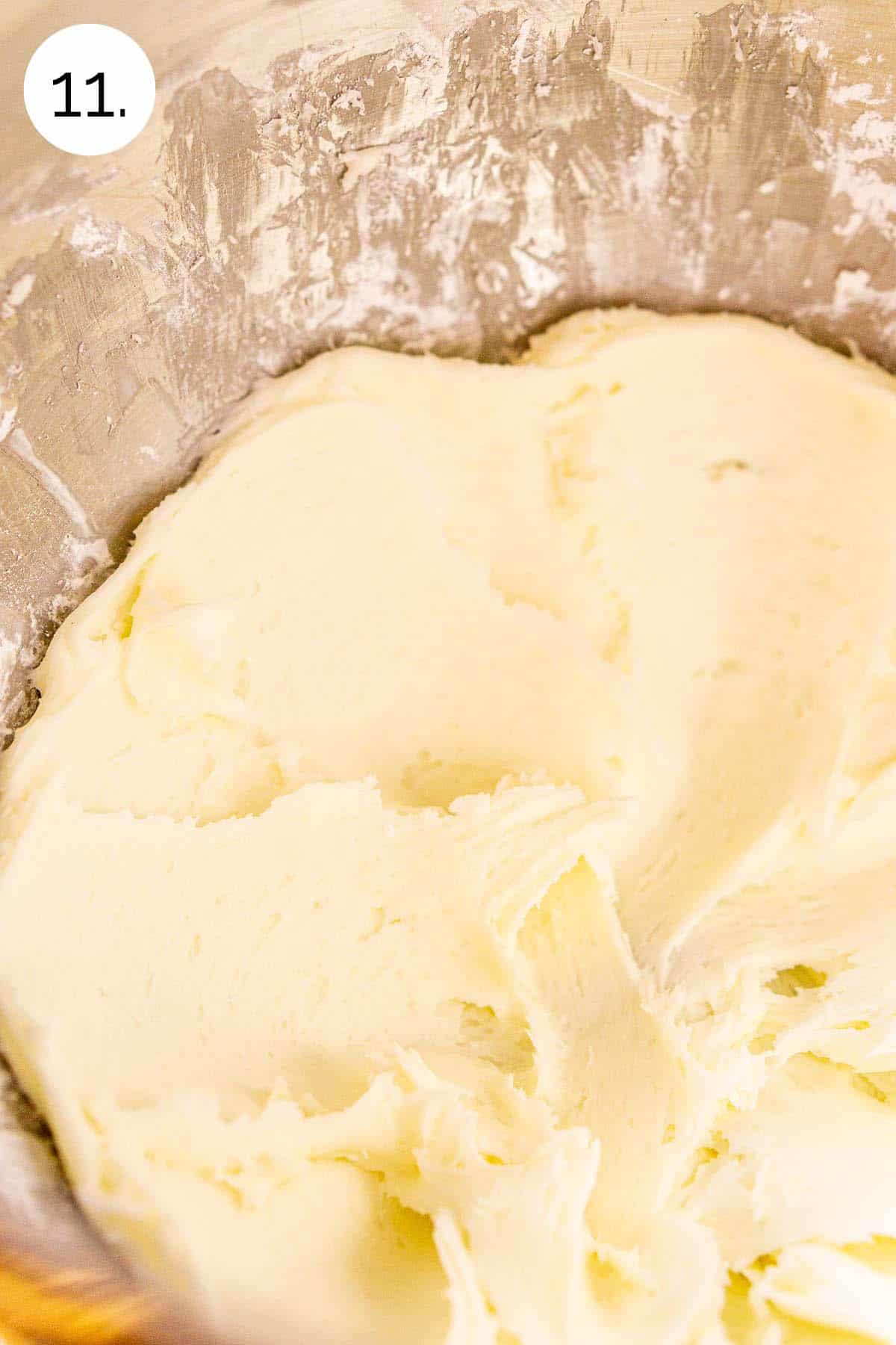 The whipped cream cheese after the powdered sugar has been beaten into the mixture to make the glaze base.